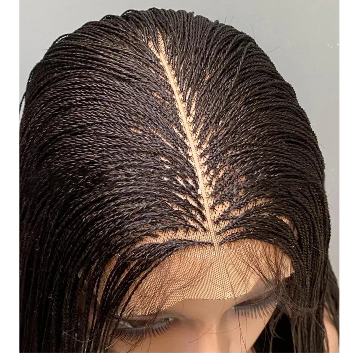 Black 26-Inch Lace Front Micro Twist Braided Wig for Women Glueless Nano Twist Braid Wigs Ready to Ship