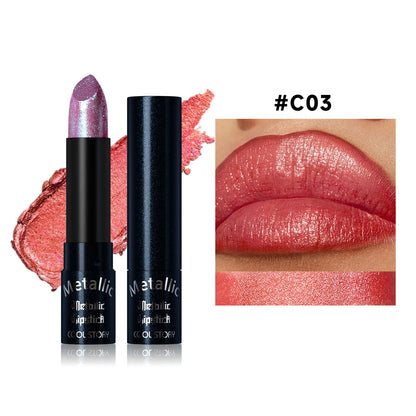 Metallic Pearlescent Pink Glitter Velvet Lipstick Waterproof Long Lasting Matte Shimmer Diamond Lipstick Women Makeup Cosmetics