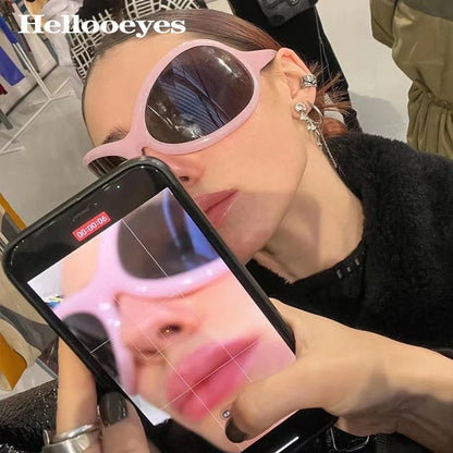 Oversized Punk Oval Sunglasses Y2K Unique Women Men Trend Goggle Sports Sun Glasses Lady Luxury Brand Designer New Eyewear UV400 - Kimlud
