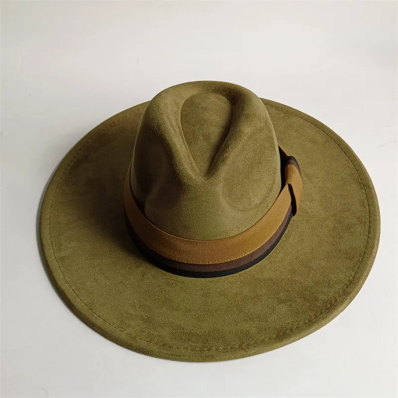 Grayish Brown Suede Hat Wide Brim 2026 NEW Fedora Hat Men Women Autumn Winter Felt Hats Classic Church Fedoras Chapeau...