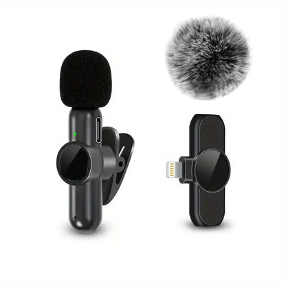 Wireless Lavalier Microphone With Windproof Cover Audio Video Recording Mini Mic For iPhone Android Mobile Phone Microphone - Kimlud
