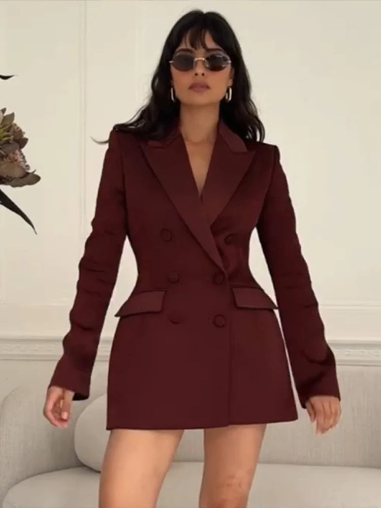 Elegant Paillettes Blazer Coat Women Lapel Doube-breasted Fake Pocket Slim Jackets Lady 2025 Autumn Winter Streewear Female New