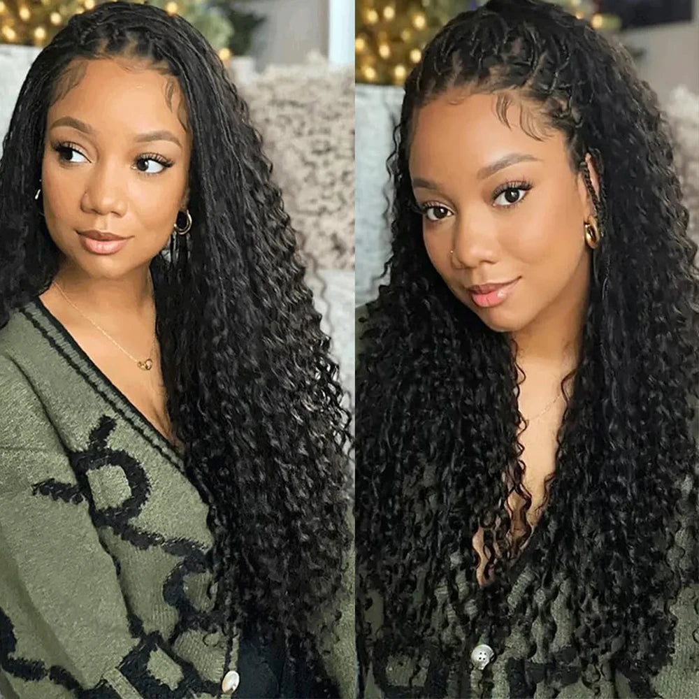 Curly Braided Wigs 100% Human Hair Lace Frontal Wigs Knotless Boho Box Braids Wig 13x6 Curly Human Hair Wigs Pre Plucked