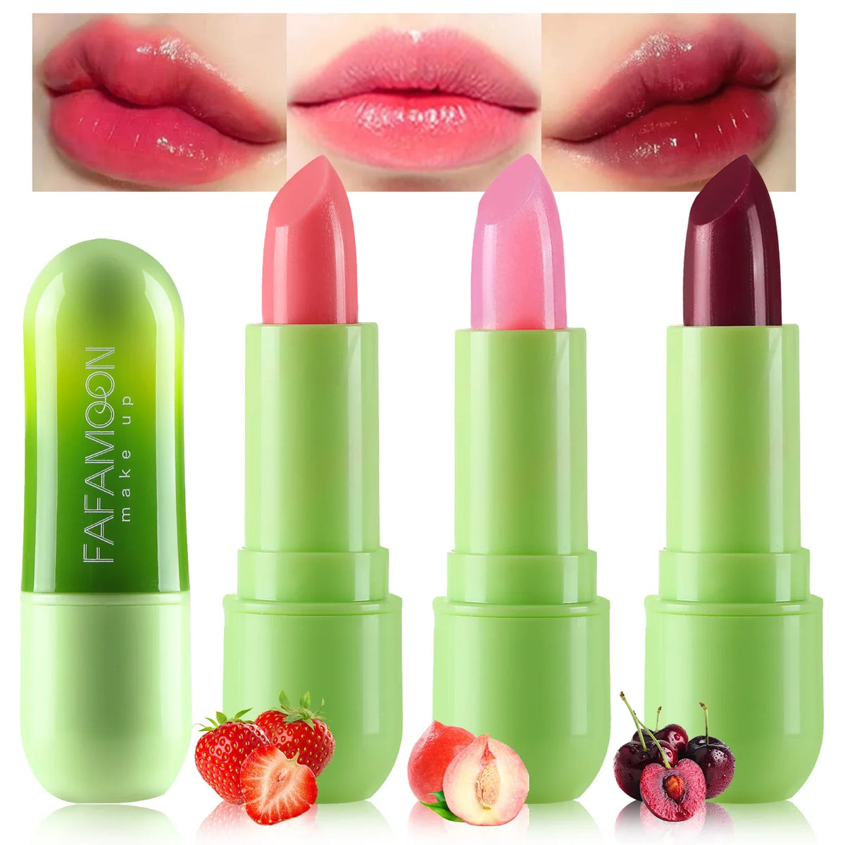 FAFAMON 3 colors aloe vera warm color changing jelly lipstick set lip care lasting non-stick moisturizing fruity lipstick