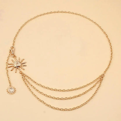 Punk Hip Hop Style Thin Waist Chain Sun Moon Star Women Chain Belt Vintage Fashion Metal Alloy Waistband Clothing...