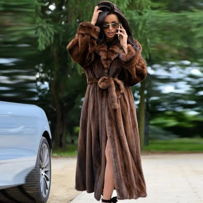 BFFUR Real Mink Full Pelt Mink Fur Coat Winter Women Fashion Warm Clothing Natural Fur Coats Lurxury Collar Fur Long Mink Jacket