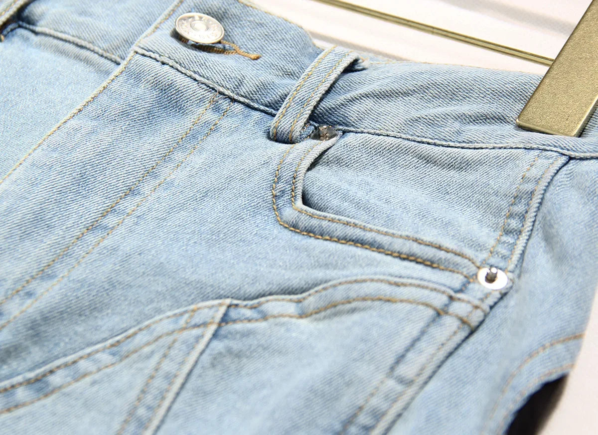 Patchwork Colorblock Women's Jeans High Waist Slim Casual Straight Denim Pencil Pants Female Fashion | Kimlud Mid Range Pants