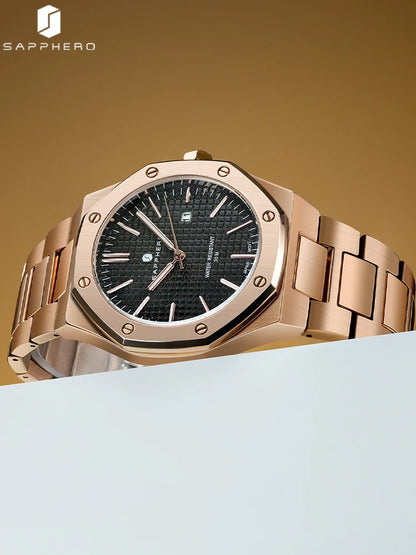 SAPPHERO Rose gold Men watches 30M waterproof stainless steels watches Quartz Watch  Men Business Fashion watches for men watche