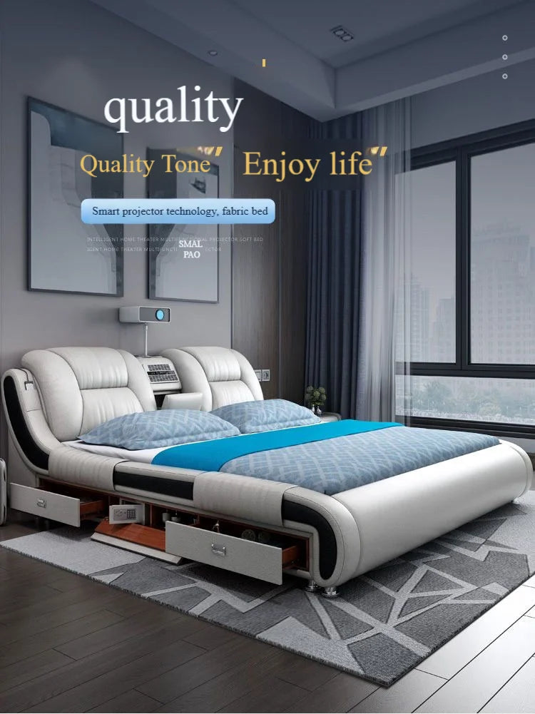 Modern Luxury Bedroom Furniture Smart Electric Massage Up-holstered Beds king Size Double Bed Mattress Plus Frame with...