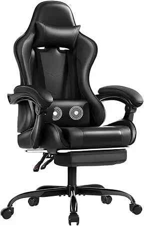 Ergonomic Massage Lumbar Support Gaming Chair with Footrest, 360° Swivel and Height Adjustable Seat for Comfortable Computing