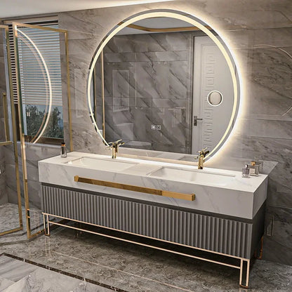 O Single/Double Sink Bathrooms Vanity Luxury Bathroom Cabinet Combination Rock Slab Smart LED Light Cabinet Bathroom...