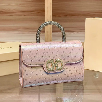 New ostrich pattern underarm handbag for ladies, light luxury diamond-encrusted, elegant single-shoulder crossbody bag |...