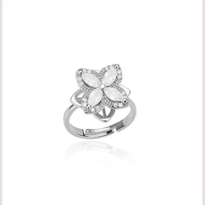 Spinner Zircon Heart Four Leaf Clover Rings For Women Stainless Steel Anti Stress Anxiety Fidget Ring Jewelry Christmas Gift