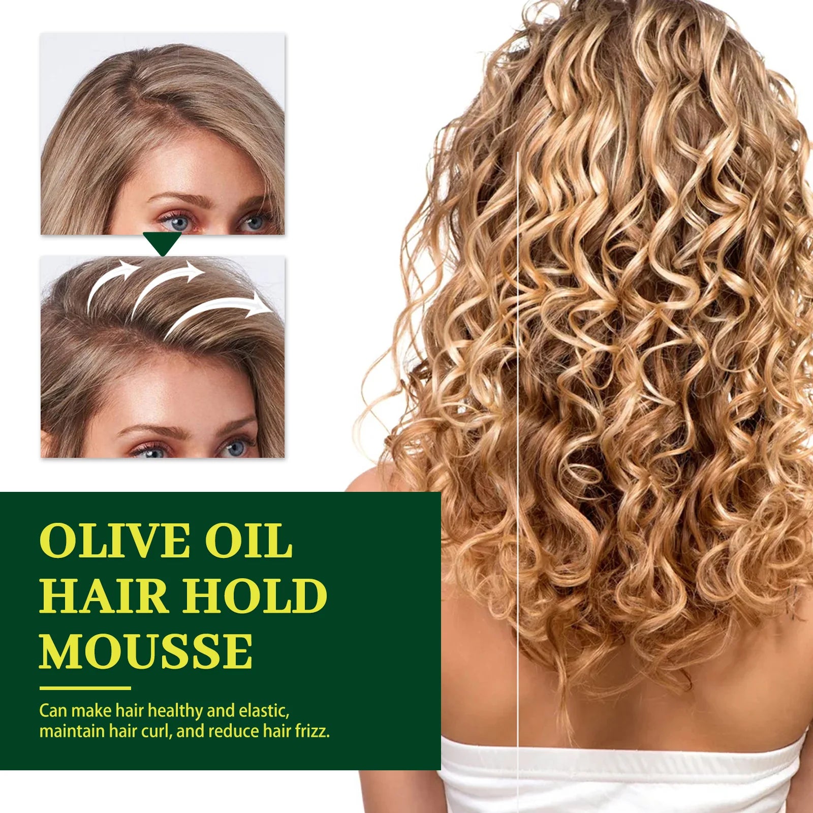 Olive Oil Hair Styling Mousse Long Lasting Styling Reduces Hair Frizz Prevents Hair Breakage Maintains Hair Curls Hold...