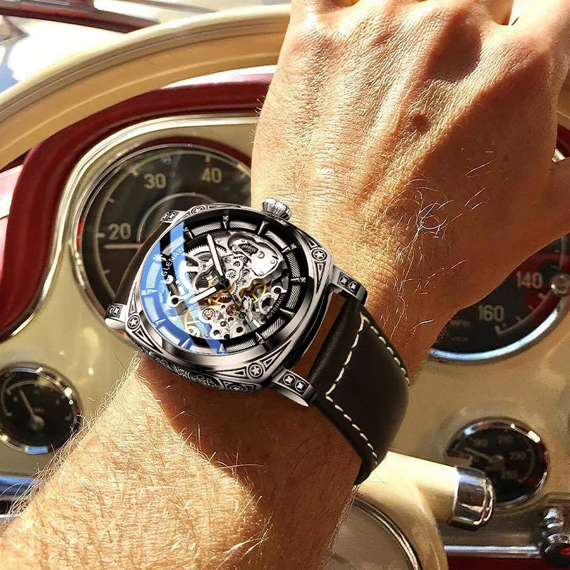 Relogios Masculino Glenaw Mens Watches Top Brand Luxury Personal Carving Watch Men's Stainless Steel Waterproof Watch Montre Hom