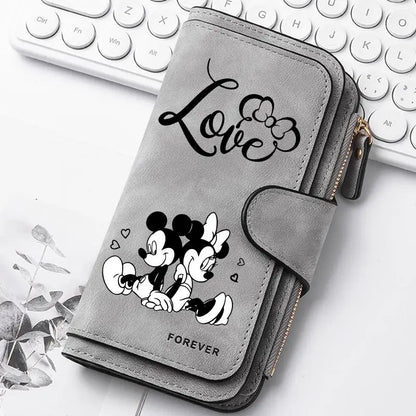  Mickey Minnie Lady Long Zip Wallet Buckle Tote Bag Coin Purse Soft PU Leather Multi-functional Card Holder Casual Daily