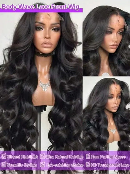 Glueless 13x6 Body Wave Human Hair Wigs Pre Plucked 40 Inches 250% Density HD Lace Front Wigs Human Hair Body Wave Natural Black