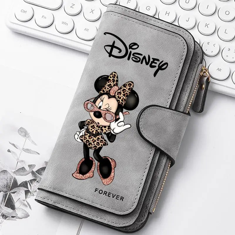  Mickey Minnie Lady Long Zip Wallet Buckle Tote Bag Coin Purse Soft PU Leather Multi-functional Card Holder Casual Daily