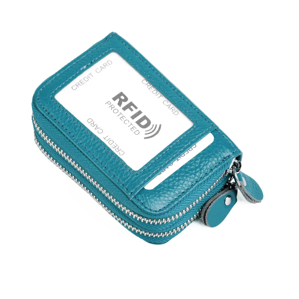 RFID Blocking Fashion Women Card Holder Genuine Leather Double Zipper Large Capacity Female Wallet Purse | Kimlud Mid...