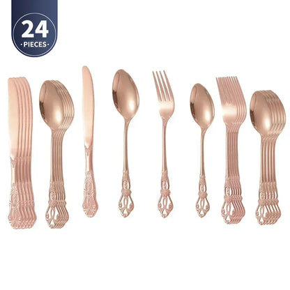 Golden Stainless Steel Cutlery Set Royal European Spoon Fork Complete Tableware Retro Design Dishwasher Safe Elegant...