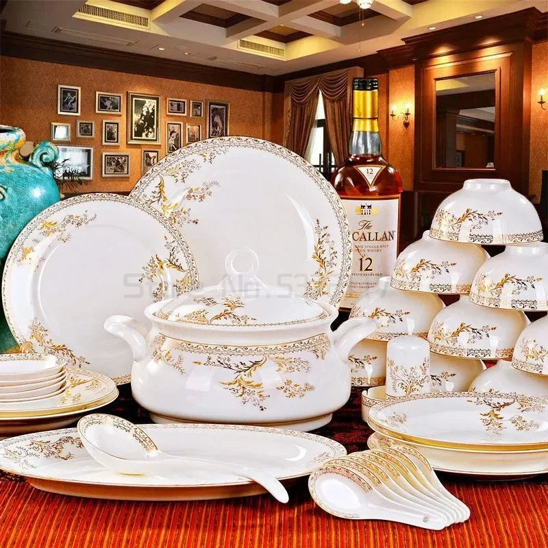 Porcelain Dinner Set Bone China Tableware Ceramic Dish Ensemble Dinnerware Collection Elegant Diner Service Kit - Kimlud