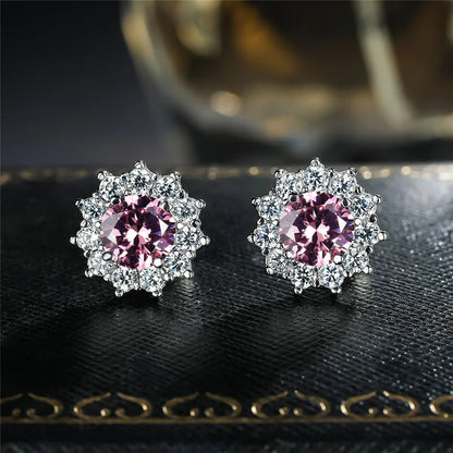 Cute Female Small Water Blue Round Earrings Crystal Stone Fashion Silver Color Wedding Jewelry For Women - Kimlud