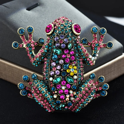 Luxury frog brooch unisex color rhinestone sparkling animal pin jewelry