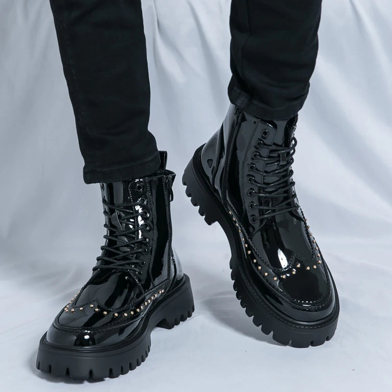 Autumn Men Platform Boots Casual Genuine Leather Shoes Personalized Design Motorcycle Boots Thick Sole Sneakers Party...