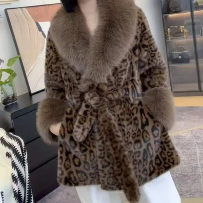 Luxury Vintage Faux Fur Coat Women Fur Collar Long Sleeve with Belt Oversized Fur Jacket Warm Thick Winter Cardigan Lady's Coats