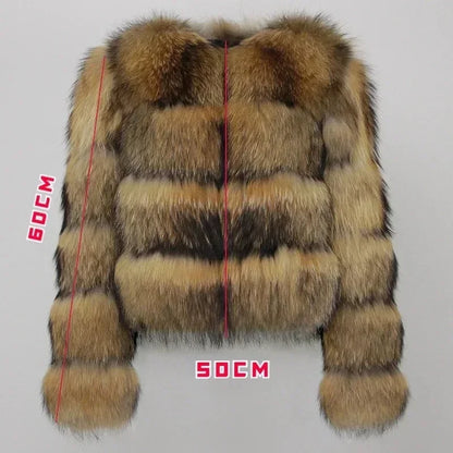 Winter Jacket Women Natural Real Coat Fox Fur Raccoon Outerwear O-neck Thick Warm Luxury Female Plus Size Streetwear