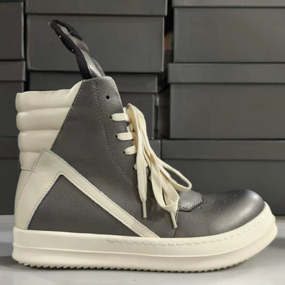 Classic Beige Leather High Top Shoe Retro Men Boots Sneaker ZIP Women Casual Shoes Lace Up Sneakers Luxury Gray Ankle Boot