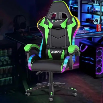 Equipped with RGB LED lights, ergonomic computer gaming chair with high backrest, headrests, and lumbar support