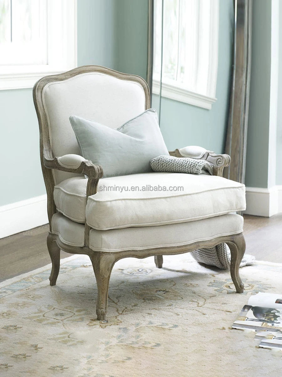 French farmhouse antique wooden armchair lounge living room furniture with stool accent chair | Kimlud Office Luxury Chair
