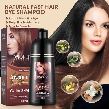 Mokeru Natural Fast Coloring Argan Oil For Hair Dark Brown Argan Speedy Hair Color Shampoo for Gray Hair Dye Shampoo |...