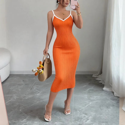Women's Pink Spaghetti Strap Sleeveless Stretchy Sundress Knit Bodycon Midi Dress Sexy Summer Beach Vacation Party Long...