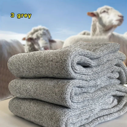 3 Pairs Men's Winter Warm Socks, Thick Towel Mid-Calf Socks, Anti-Cold Snow Boots Socks Elastic Solid Color - Kimlud