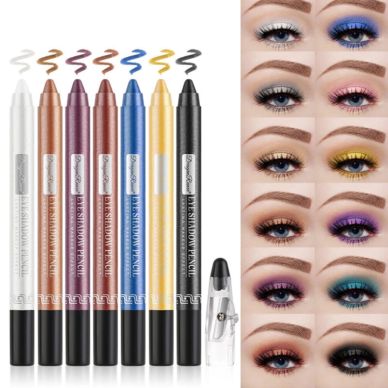 Metallic Blue Pearlescent Eyeshadow Pencil Stick Lasting Waterproof Smoky Glitter Grey White Purple Eye Shadow...