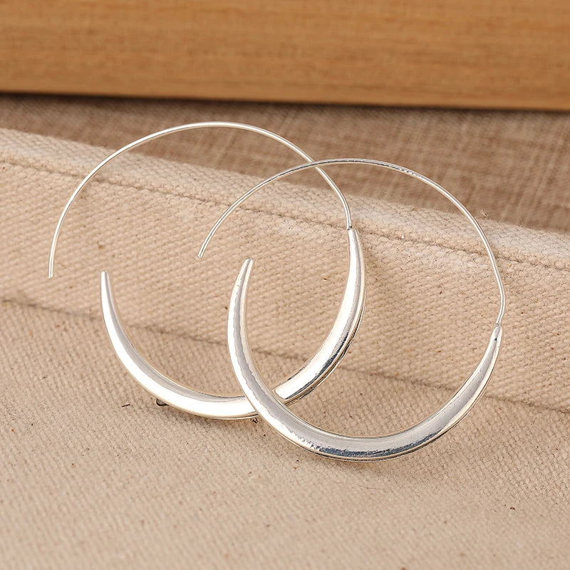 Fashion Concise Design Silvery Plated Hoop Earrings for Women's Vintage Party Vacation Jewelry Accessories Perfect...