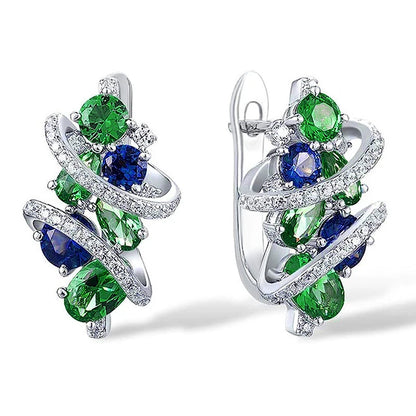 Huitan Green/Blue Cubic Zirconia Hoop Earrings for Women New Temperament Elegant Bridal Wedding Party Earrings Trendy...
