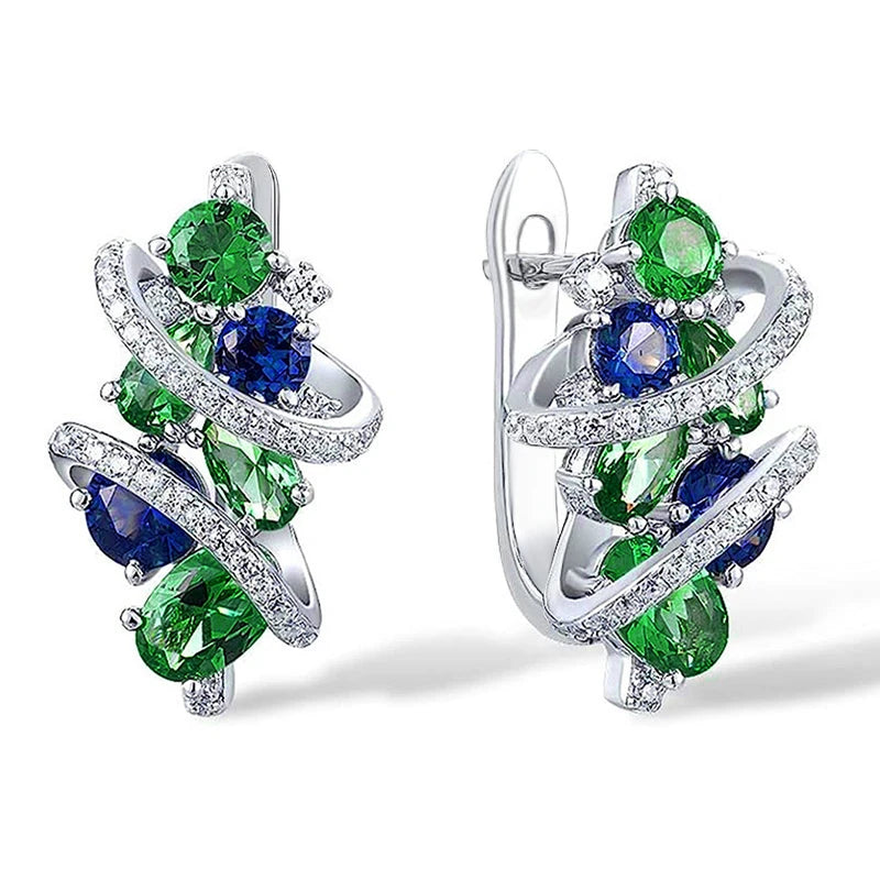 Huitan Green/Blue Cubic Zirconia Hoop Earrings for Women New Temperament Elegant Bridal Wedding Party Earrings Trendy...