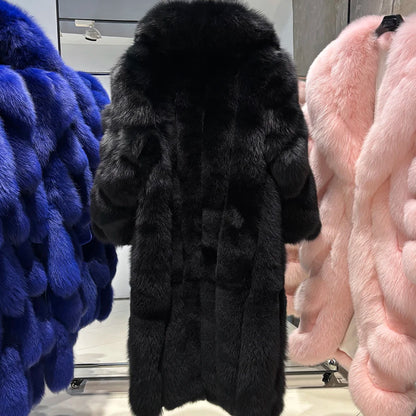 YOLOAgain Luxury Real Fox Fur Jacket Women Long Fur Coat 2025 Winter Warm