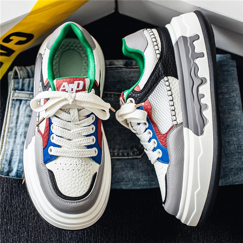 Men's Color-Blocked Thick-Soled Sneakers, Student Casual Wear-Resistant Skate Shoes, Breathable Street Fashion Men's Shoes 2026 New Model