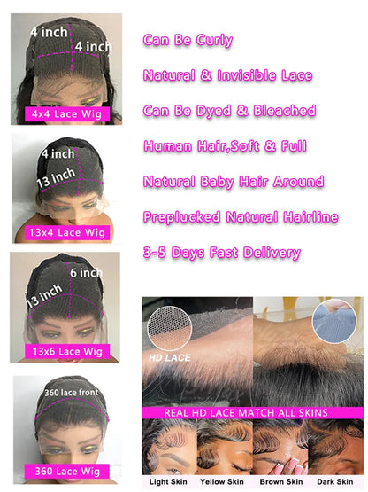 30 40 Inch 13x4 13x6 Straight Lace Frontal Wigs 360 Front Human Hair Wig 4x4 5X5 Closure Wig Pre Plucked For Women 250 Density