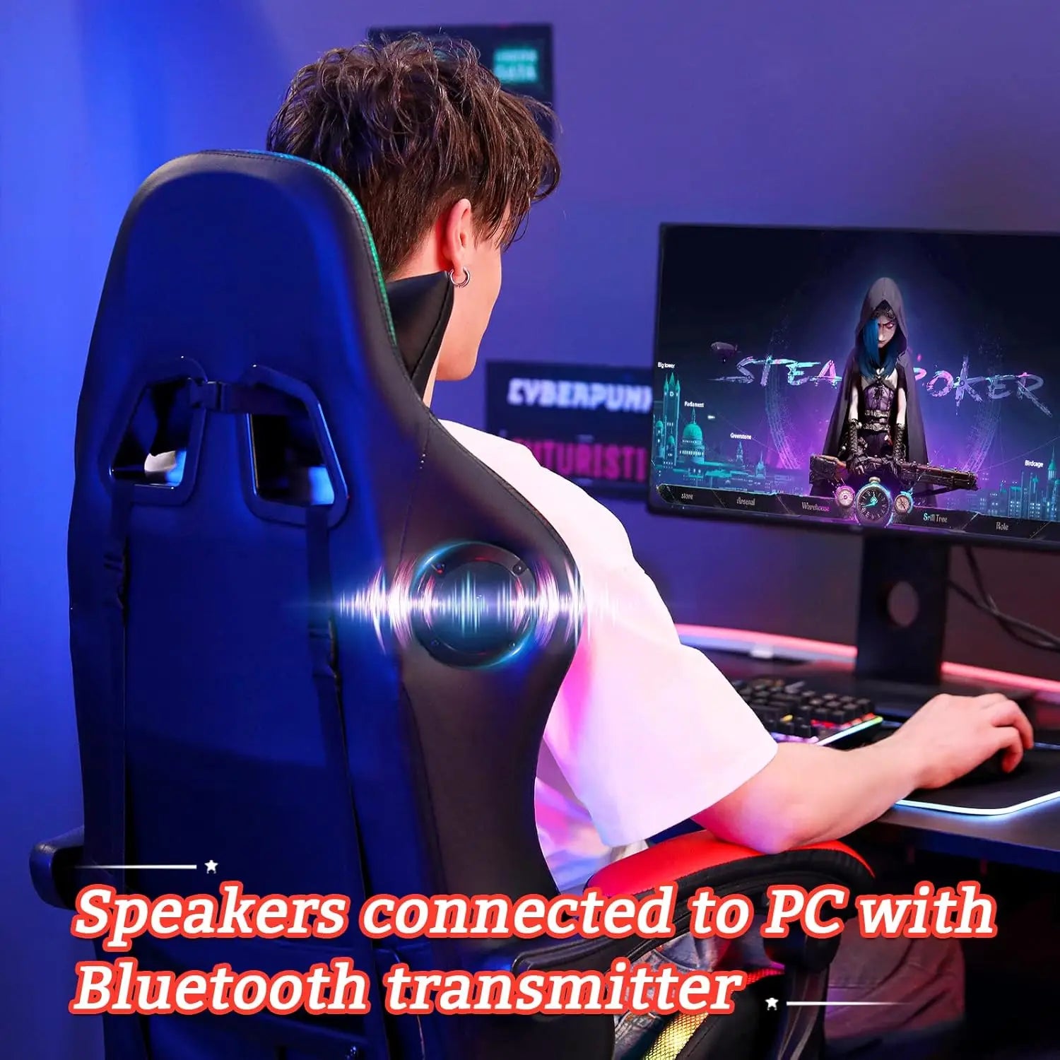 RGB Gaming Chair Bluetooth Speakers and LED Lights Ergonomic Massage Computer Game Chair with High Back Music Video Game Chair