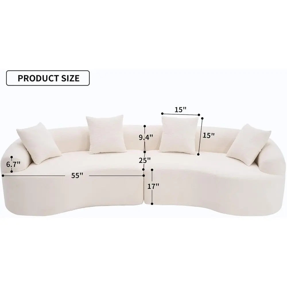 Luxury 4-Seater Curved Chenille Sectional Sofa with Plush Pillows for Living Room Comfort - Kimlud