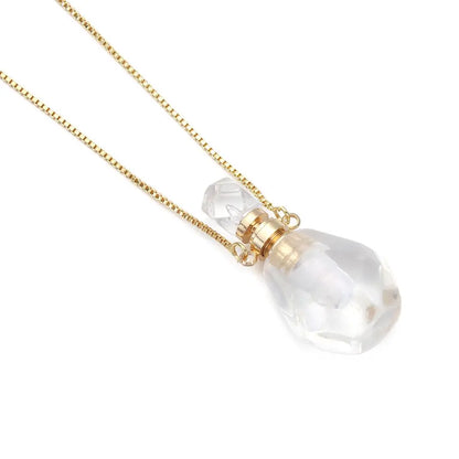 Women Natural Stone Pendant Necklace Wishing Bottle Crystal Perfume Essential Oil Diffuser Vial Jewelry  Rose Quartzs Amethysts