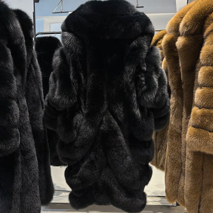 YOLOAgain 2025 Winter Warm Luxury Real Fox Fur Coat Women Pink Fox Fur Jacket Long