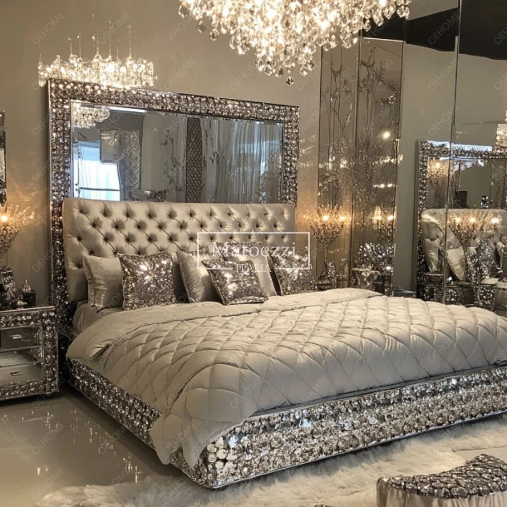 Modern Diamond Mirror Bed Bedroom or Hotel Villa Luxury Bedroom Furniture - Kimlud