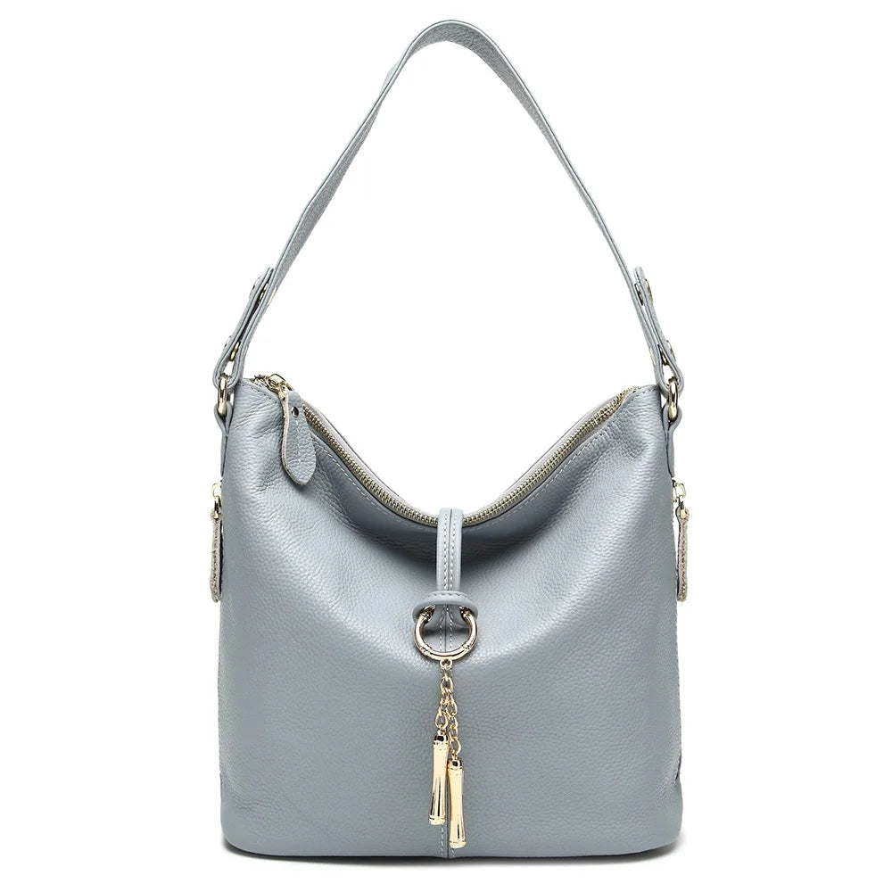 Zency Elegant Women Red Leather Handbag 100% Genuine Leather Lady Hobo Bag Charming Ring Medium Shoulder Bag Bright...