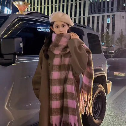 New Warm Winter Cashmere Scarf Stripe Pattern Mohair Long Tassel Scarves Plaid Soft Thickened Shawl Wrap Women | Kimlud...